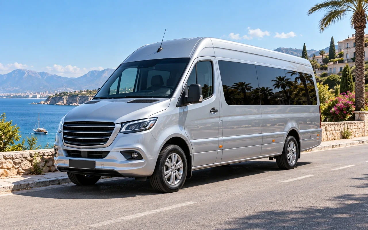 Antalya sahil yolunda geniş transfer minibüsü