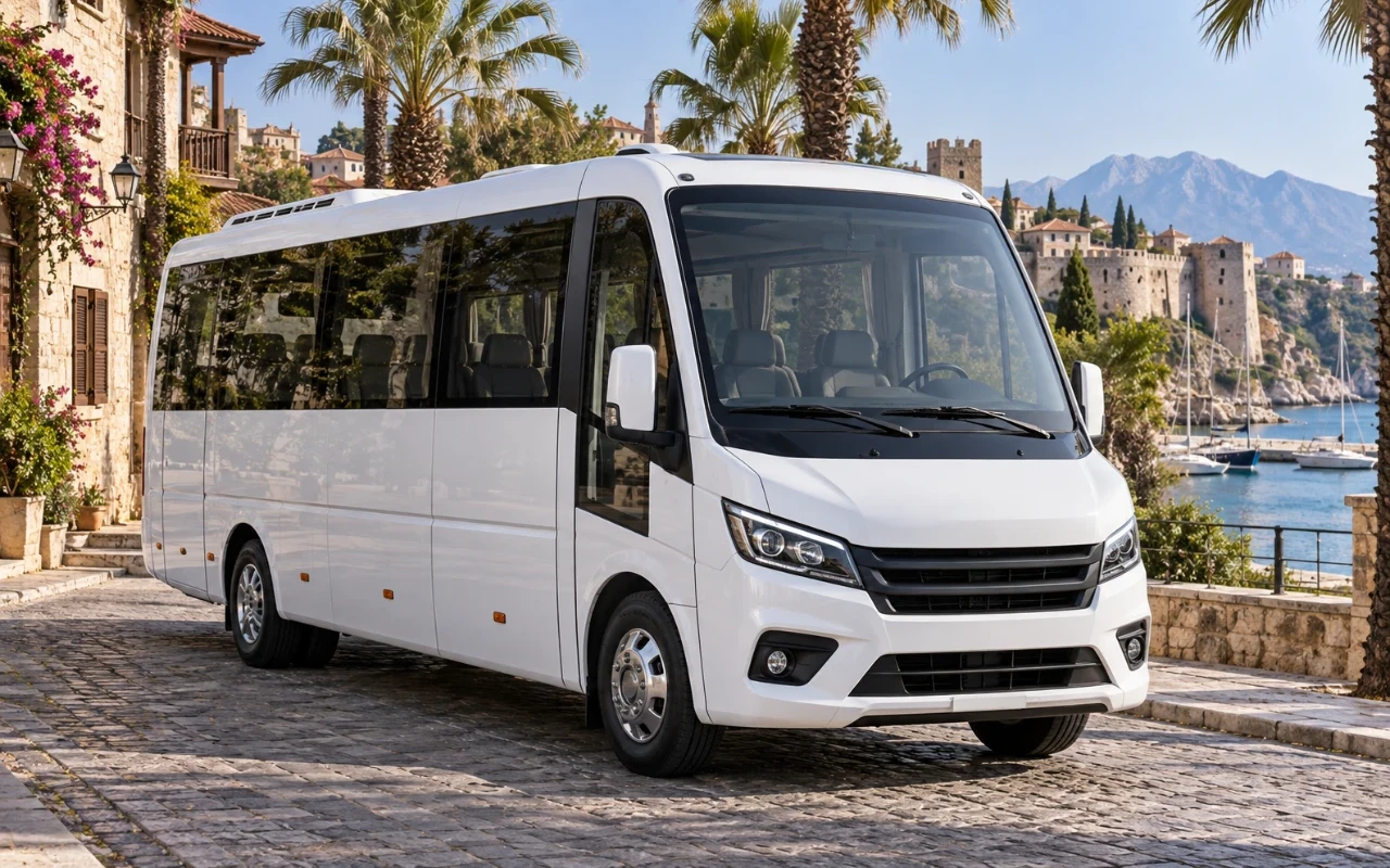Antalya’da grup transferi için beyaz minibüs