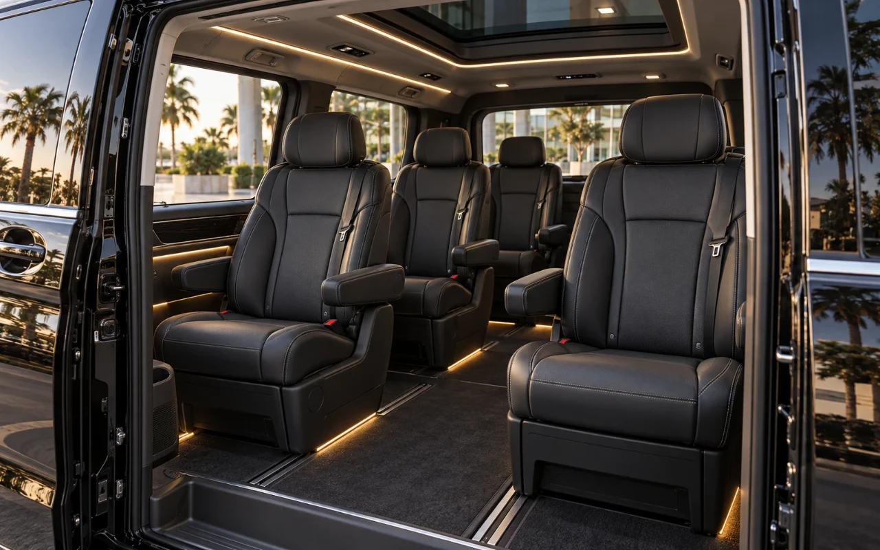 Mercedes Vito VIP iç kabini ve deri yolcu koltukları