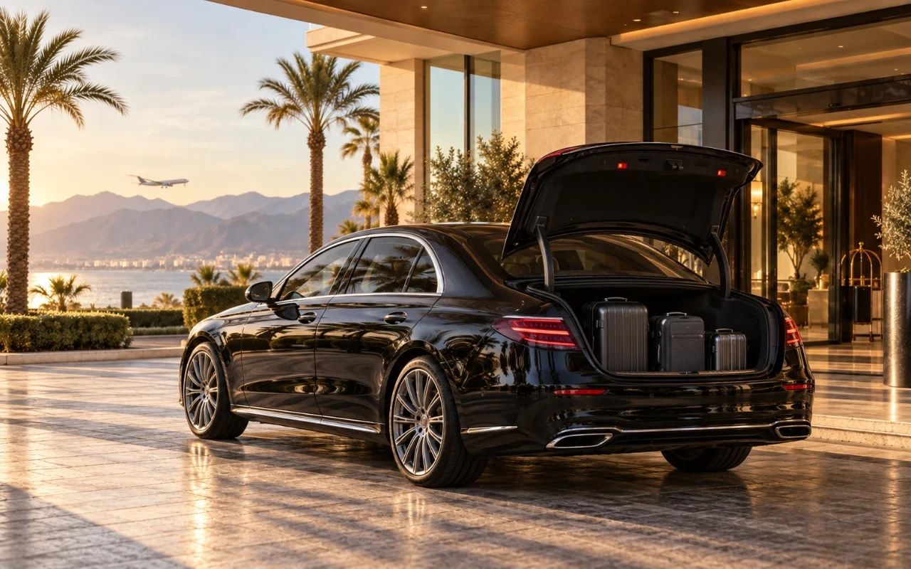 Business sedan açık bagajı ve üç valiz kapasitesi