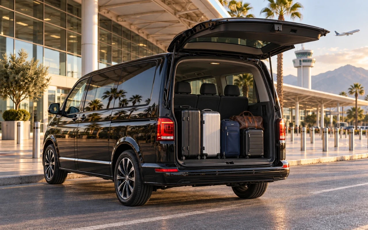 Volkswagen Caravelle açık bagajı ve beş valiz kapasitesi